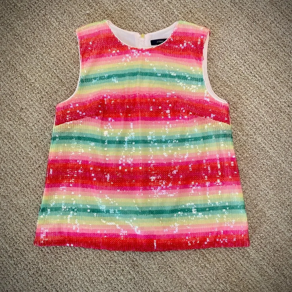 J. Crew NWT Watermelon Stripe Sequin Tank Top